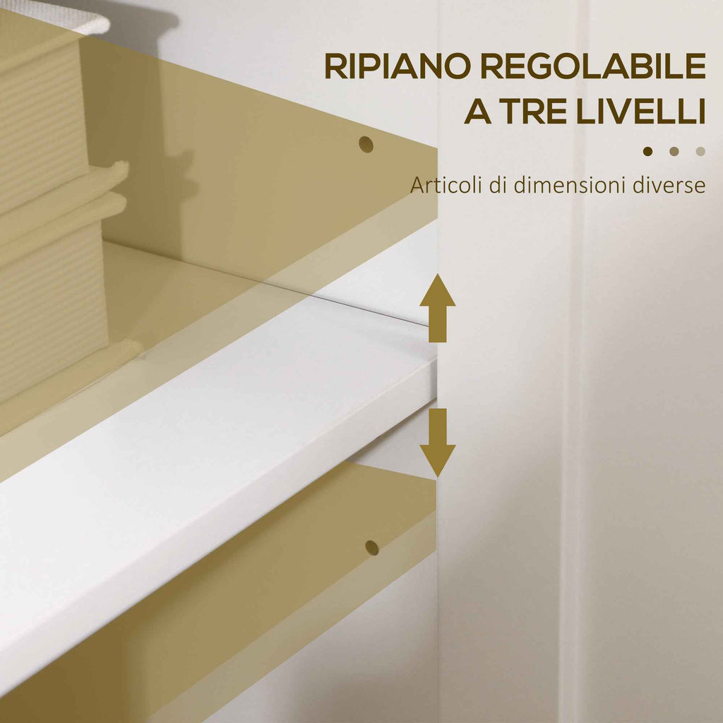 HOMCOM Storage Unit with 2 Cabinets and 2 Adjustable Shelves at 3 Heights, 120x40x70 cm, White and Wood Color