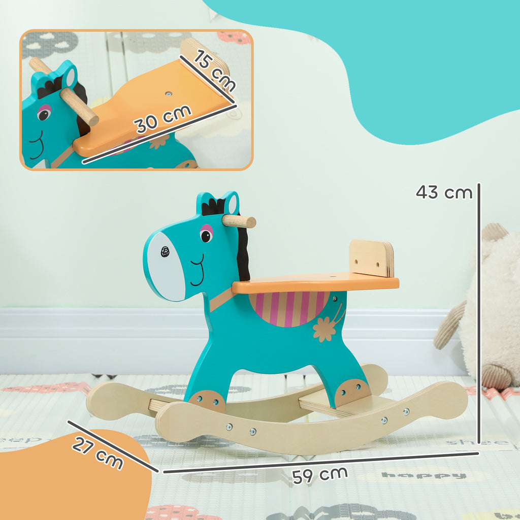Donkey Rocking Horse for Children with Wide Base, Wooden, 59x27x43 cm, Dark Green and Orange