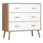 3 Drawer Raised Chest of Drawers for Living Room and Bedroom, Wooden, 80x39x80 cm, White and Wood Color