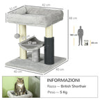 Cat Tree with Cat Bed, Platform, Brush and Sisal Pole, 40x40x48 cm, Grey