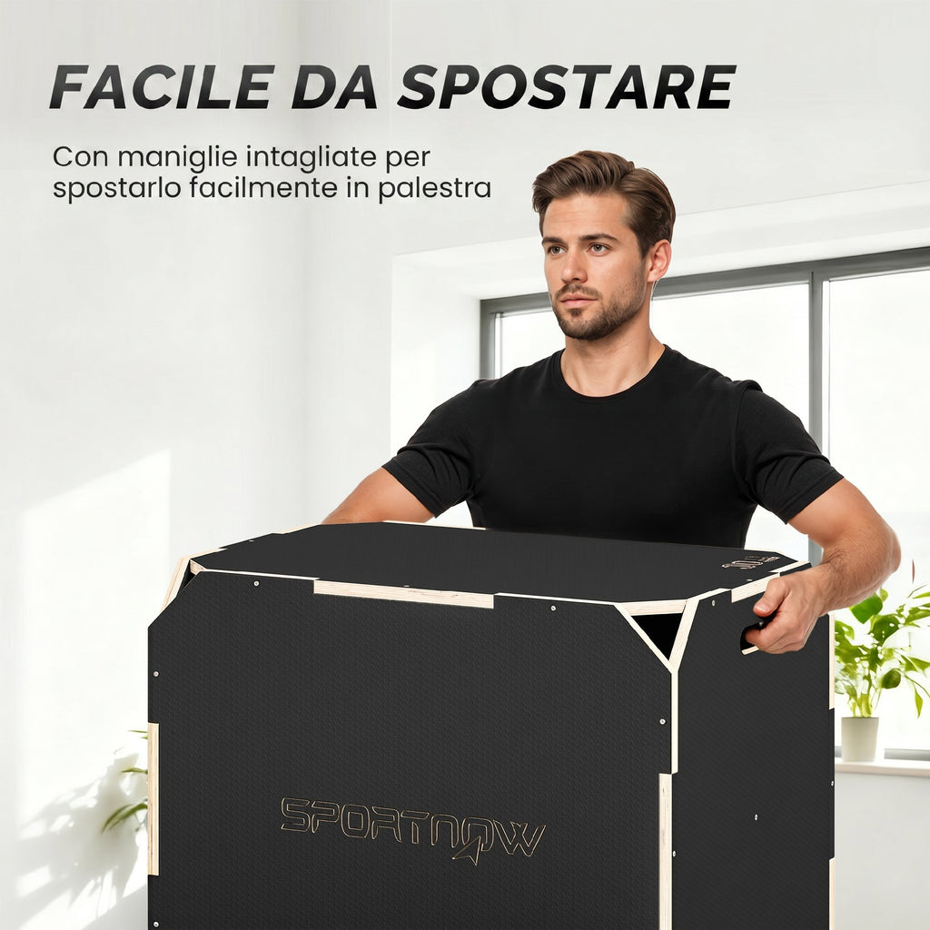 SPORTNOW 3-in-1 Wooden Plyometric Jump Box, Non-Slip Plyometric Jump Box with Handles for Home Gym Training, 76x61x51 cm, Black