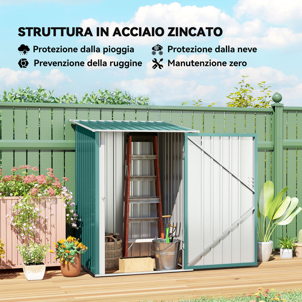 Galvanized Steel Garden Shed with Door, 100x103x160cm, Green