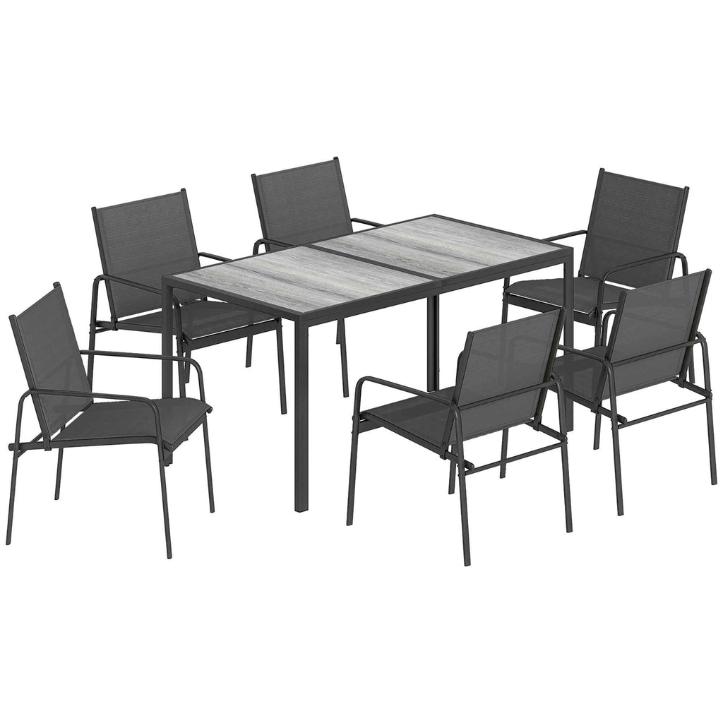 Outsunny Garden Set with Table and 6 Dining Chairs with Steel Armrests, Black