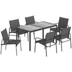 Outsunny Garden Set with Table and 6 Dining Chairs with Steel Armrests, Black