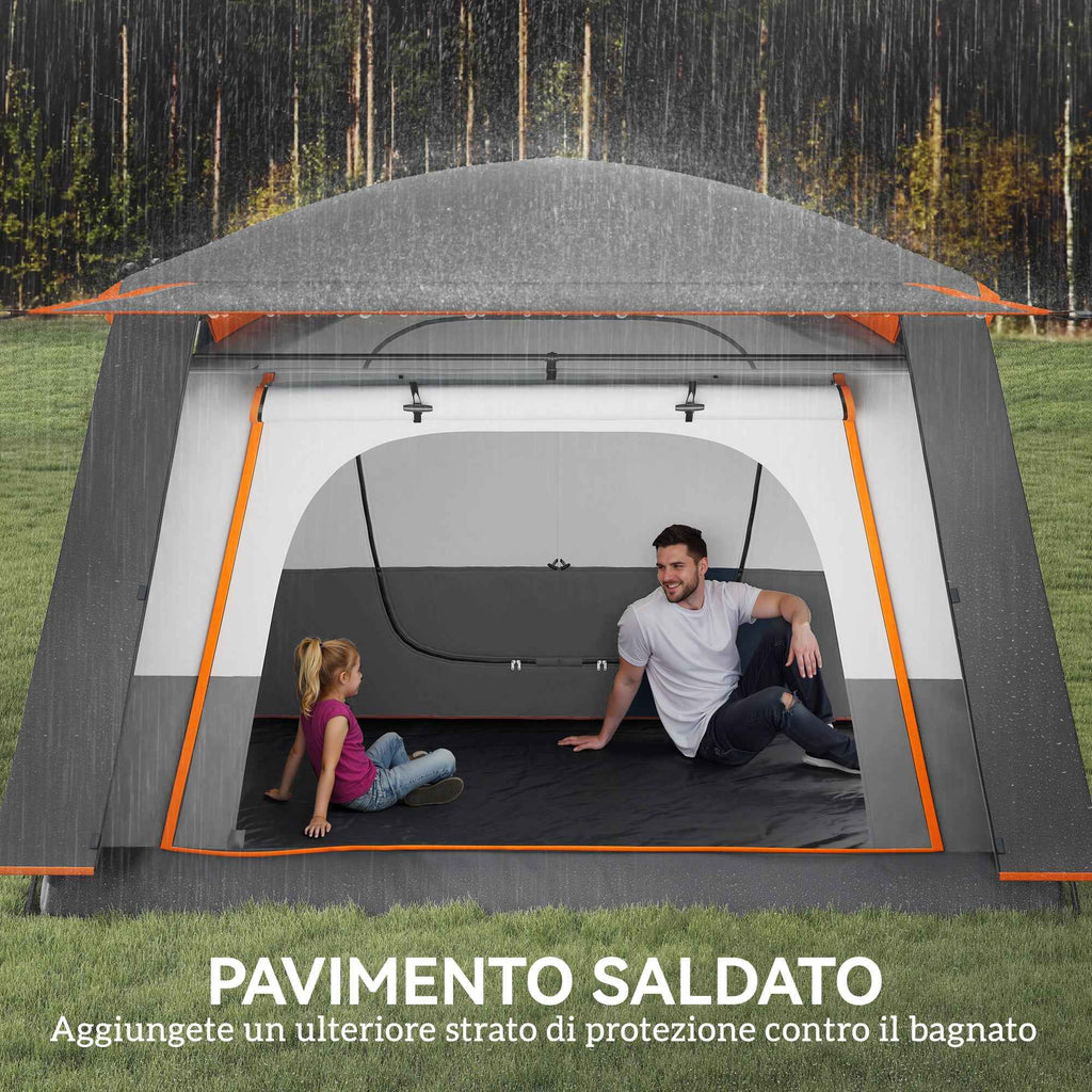 Outsunny 4-6 Person Camping Tent with 2 Bedrooms and Veranda, Waterproof and UPF 30+, Carry Bag, Grey