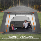 Outsunny 4-6 Person Camping Tent with 2 Bedrooms and Veranda, Waterproof and UPF 30+, Carry Bag, Grey