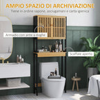 HOMCOM Cabinet Above Toilet with Cabinet 2 Slatted Doors and Open Shelf, 60x21.5x172cm, Wood Color - Borgè