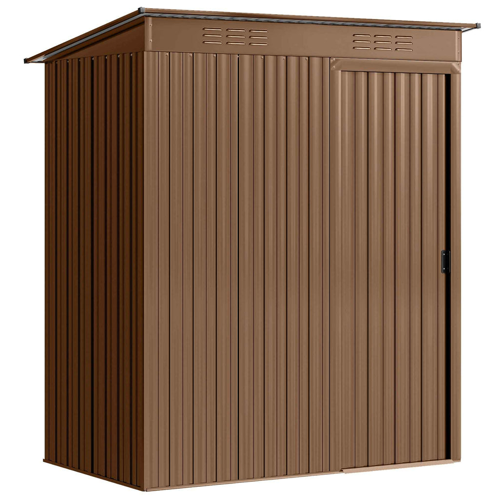 Outsunny Metal Garden Shed with Vents and Sliding Door, 159x106x181 cm, Brown