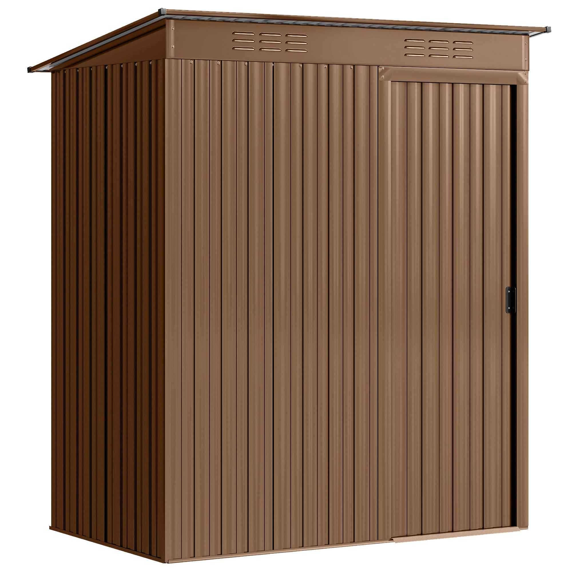 Outsunny Metal Garden Shed with Vents and Sliding Door, 159x106x181 cm, Brown
