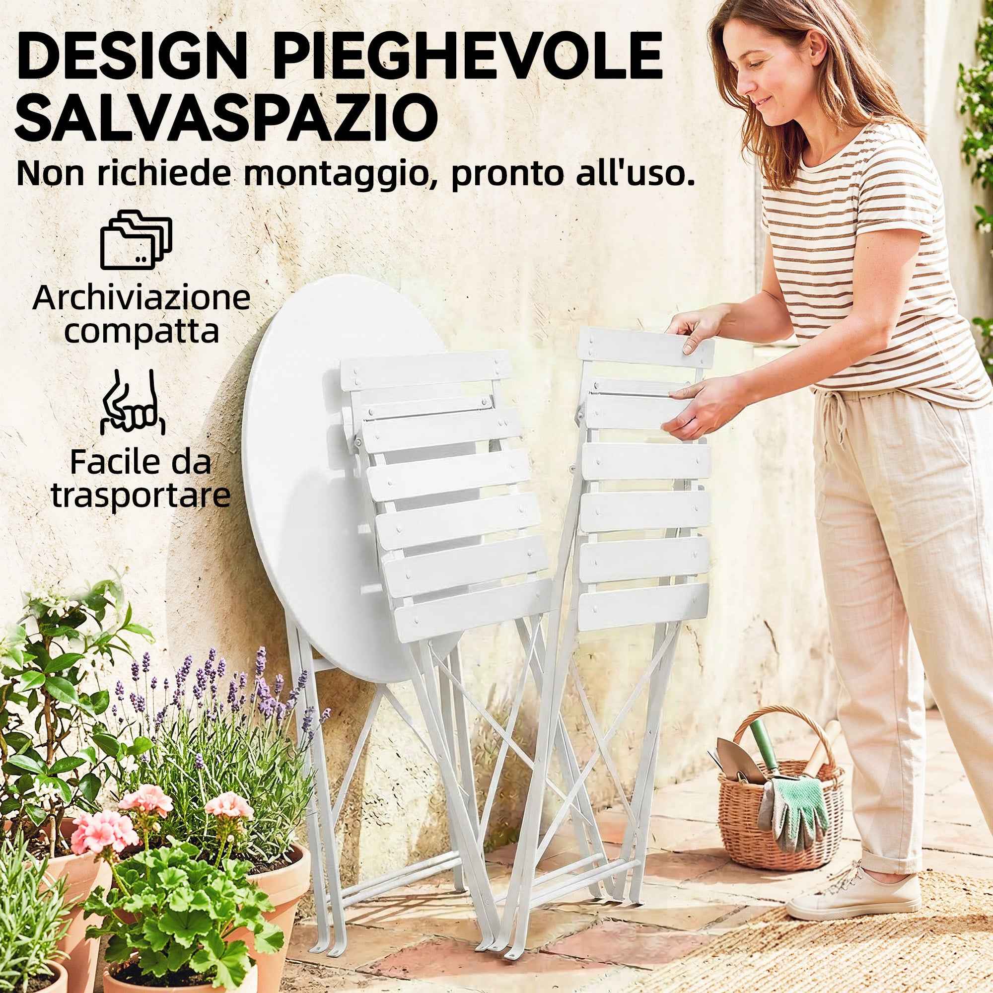 Outsunny Folding Outdoor Bistro Set with Table and 2 Chairs, White