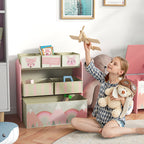 ZONEKIZ Children's Toy Shelf with 6 Removable Fabric Containers, 63x30x66cm, Pink - Borgè