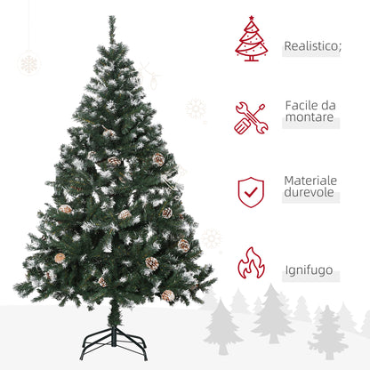 CHRISTMAS TREE - 150cm Artificial Snowy Christmas Tree with 676 Branches and Pine Cones, Green