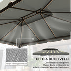 Outsunny 3x4m 2-Tier Gazebo Roof with 8 Drainage Holes in Light Grey Polyester