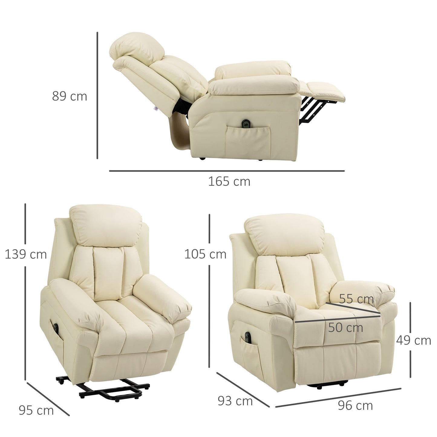 HOMCOM Electric Lifter Relax Armchair with Thick Padding and Remote Control, 96x93x105cm, Cream - Borgè