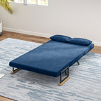3 in 1 Velvet Fabric Sofa Bed with Adjustable Backrest and 2 Cushions, 102x73x81 cm, Blue