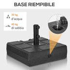 Outsunny 3.5m Garden Umbrella Base with Handles, HDPE and Steel, 49x49x36.5cm, Black