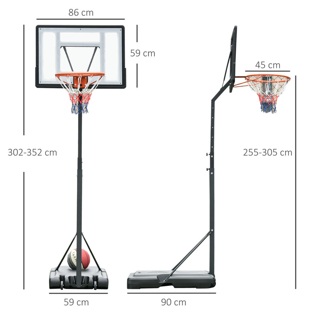 Basketball Hoop for Adults with Adjustable Height (302-352cm), Steel Frame, PE and PVC, Black