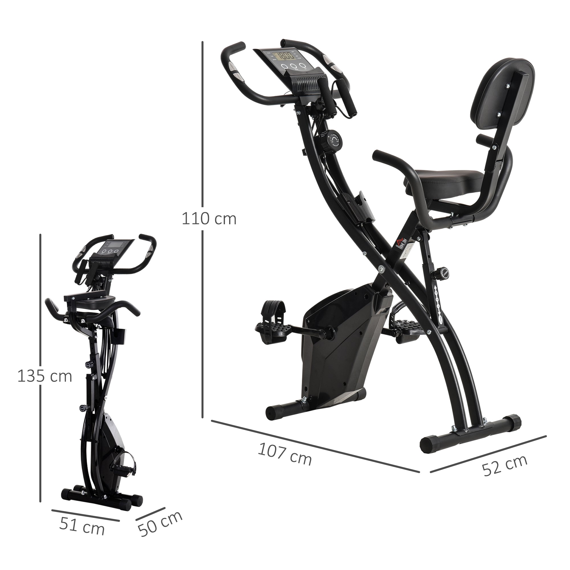 fitnessbike 8 kg 2 in 1 Folding Exercise Bike, 8 Level Adjustable Magnetic Resistance, Fitness Bike with Heart Rate Sensor, Arm Bands, LCD Screen, 2.5kg Flywheel, Black