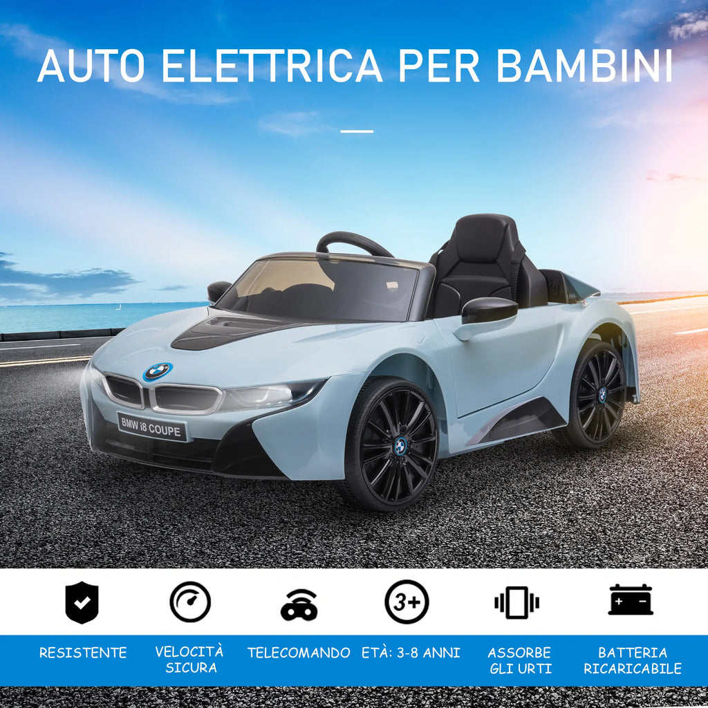 Electric Ride-On Car for Children 3-8 Years Licensed BMW I8 Coupe with Remote Control and 2 Doors, 115x72. 5x46 cm, Blue