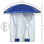 Tilting Beach Umbrella with Side Curtains, in Polyester and Steel, Ø191x211 cm, Blue and White