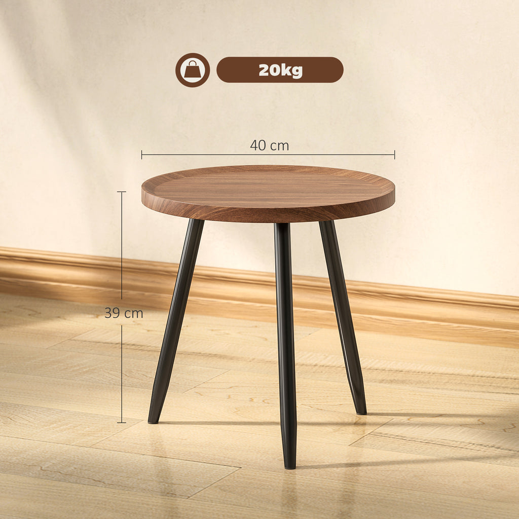 Round Coffee Table with Raised Edge and 3 Legs, in Wood and Steel, Ø40x39 cm, Black and Wood Color