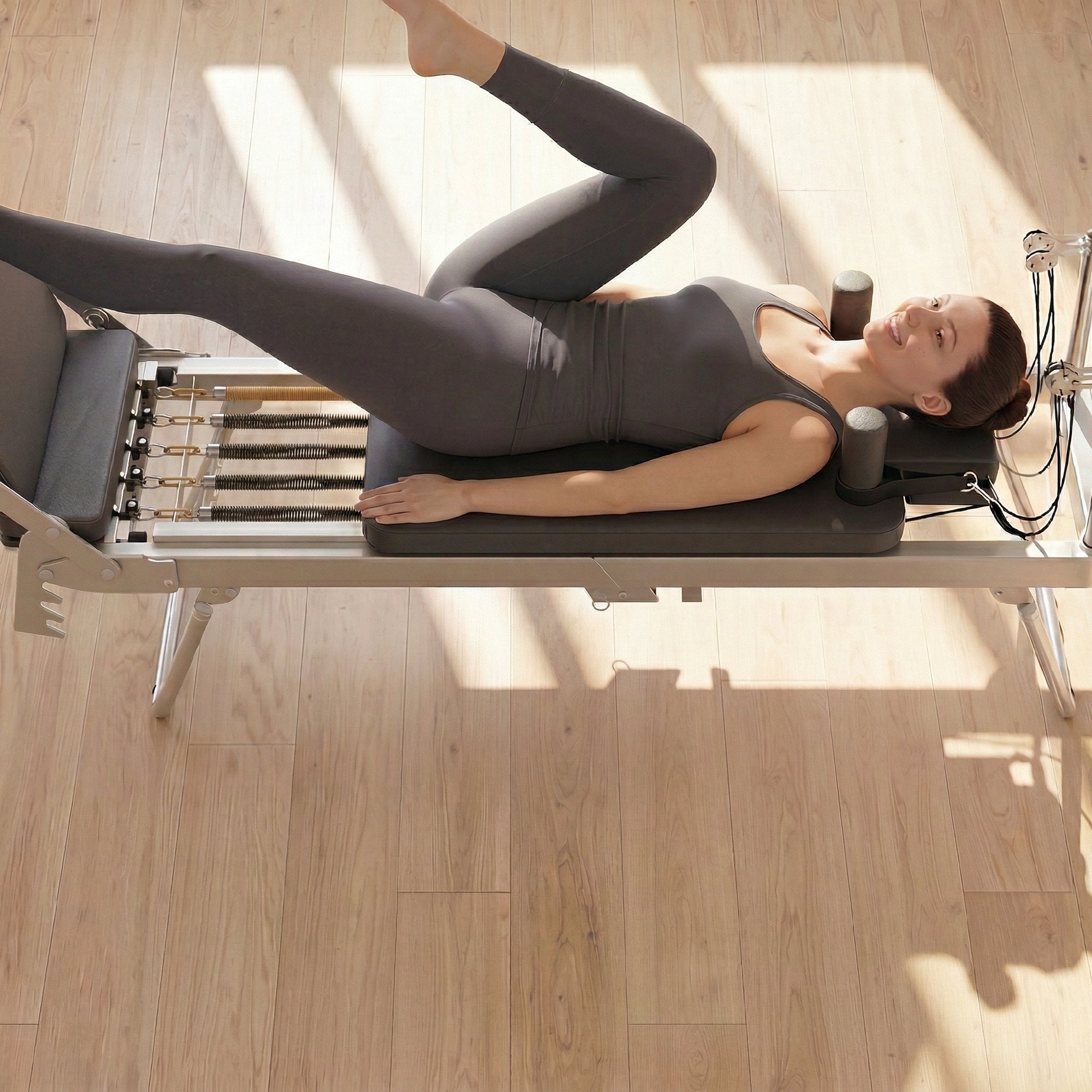 SPORTNOW Folding Pilates Reformer for Home with 2 Resistance Bands