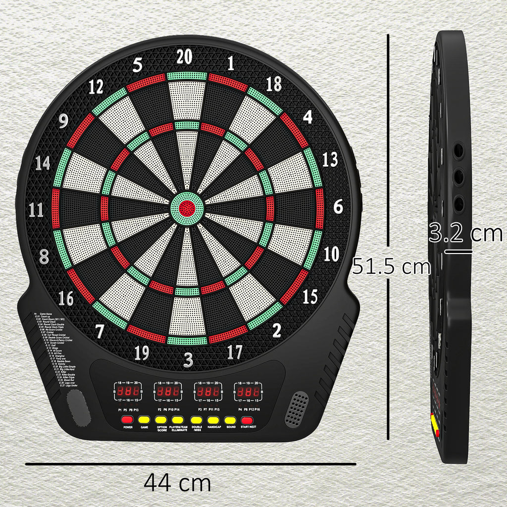 HOMCOM Dartboard with 6 Darts, Power Supply, 4 LED Displays and 27 Games, Made of ABS and PP, 44x51.5x3.2 cm, Black