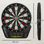 HOMCOM Dartboard with 6 Darts, Power Supply, 4 LED Displays and 27 Games, Made of ABS and PP, 44x51.5x3.2 cm, Black