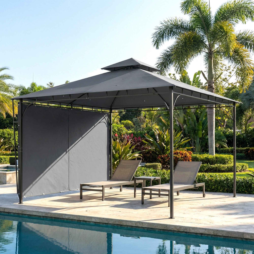 Outsunny Garden Gazebo with Extendable Roof and Drainage Holes, Metal and Polyester, 3.2x3.2 m, Dark Grey