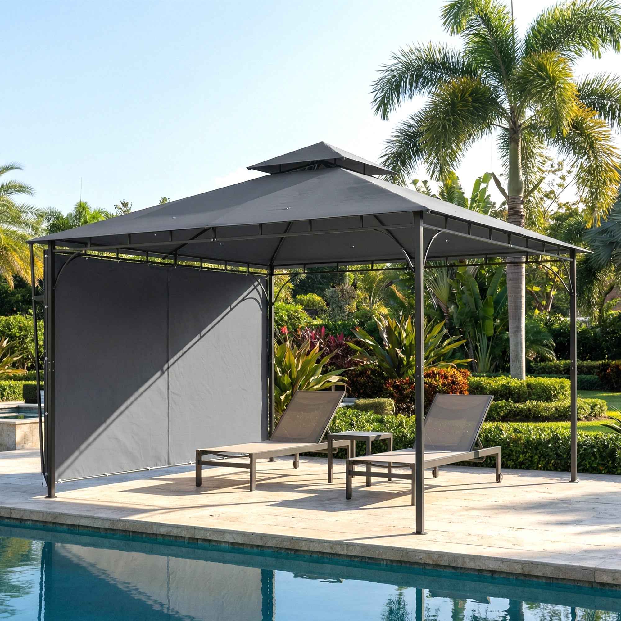 Outsunny Garden Gazebo with Extendable Roof and Drainage Holes, Metal and Polyester, 3.2x3.2 m, Dark Grey