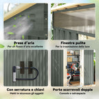 Outsunny Garden Shed with Sliding Doors and Steel Flooring, 195x122x181.5 cm, Light Grey