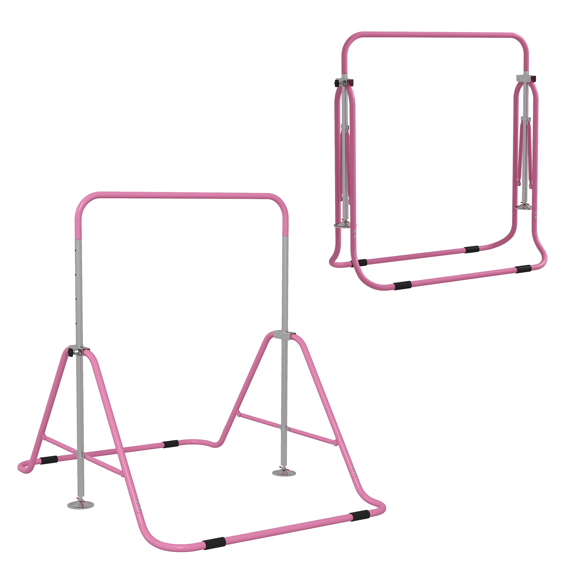 Folding Pull Up Bar for Children 3-8 Years with Adjustable Heights in Steel, 154x106.2x88.5-128.5cm, Pink