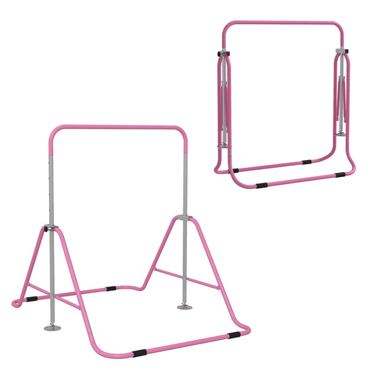 HOMCOM Foldable Pull-up Bar for Children 3-8 Years with Adjustable Steel Heights, 148x105x88-128cm, Pink