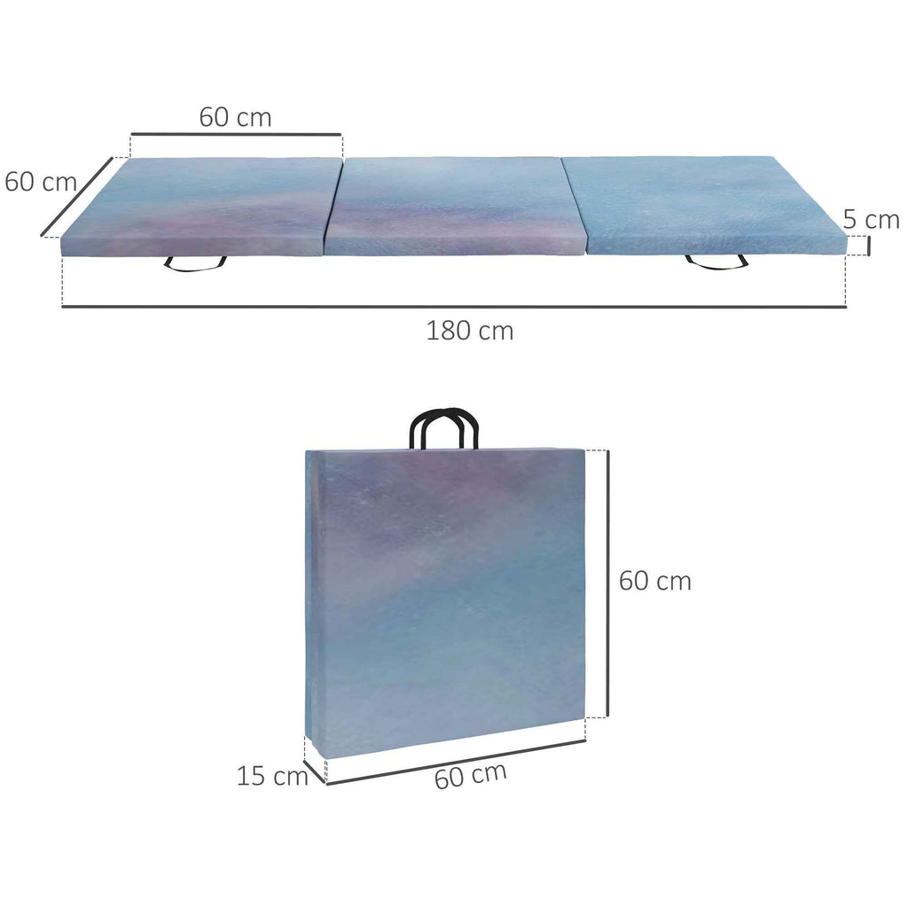 180cm Foldable Gymnastics Mat, 5cm Thick Crash Mat with Handles for Home Workout, Blue