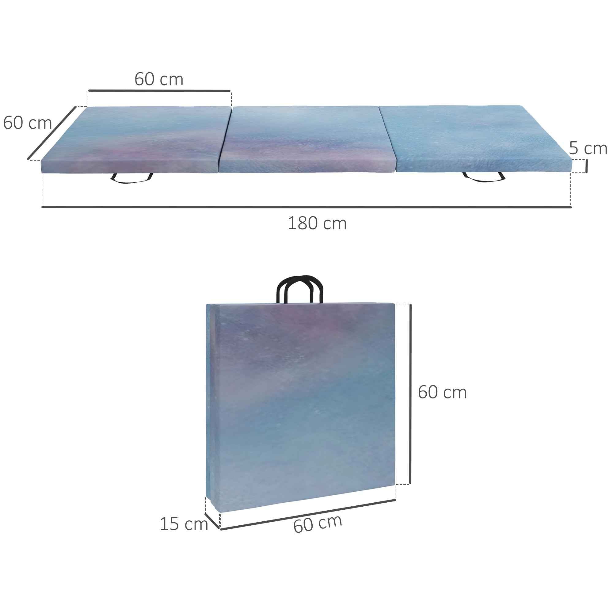 180cm Foldable Gymnastics Mat, 5cm Thick Crash Mat with Handles for Home Workout, Blue