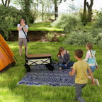 Reversible Geometric Style Outdoor Rug with Carry Bag, 182x274 cm, Blue and White