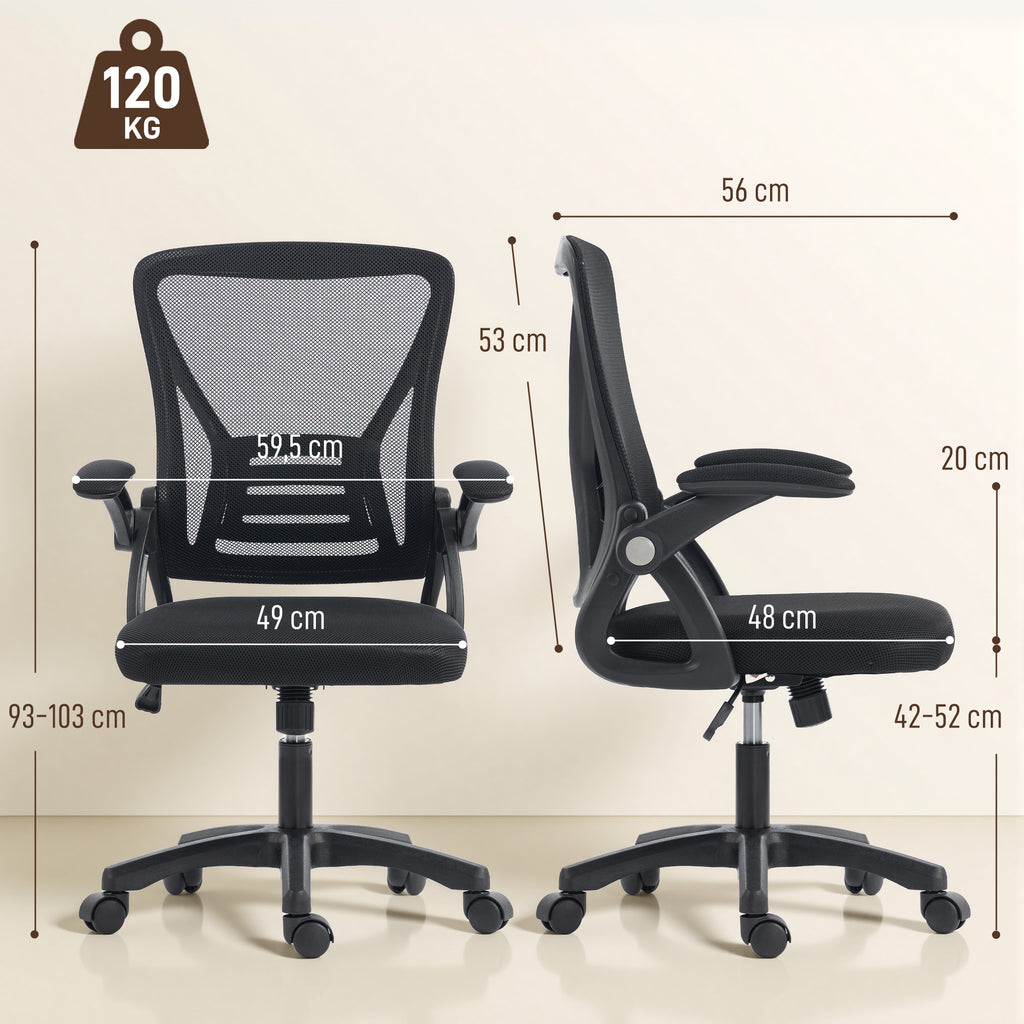 HOMCOM Ergonomic Swivel Office Chair with Flip-Up Armrests, Height-Adjustable, Breathable Mesh, Black