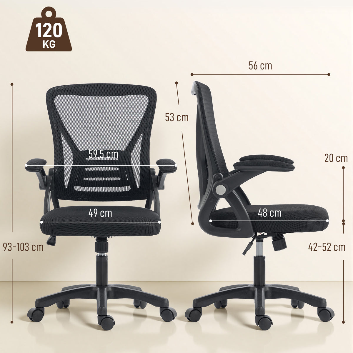 HOMCOM Ergonomic Swivel Office Chair with Flip-Up Armrests, Height-Adjustable, Breathable Mesh, Black