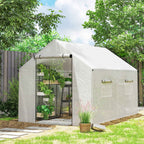 Outsunny 2x3x2 m Tunnel Greenhouse with Roller Doors and Windows and Pointed Roof, in Steel and PE, White