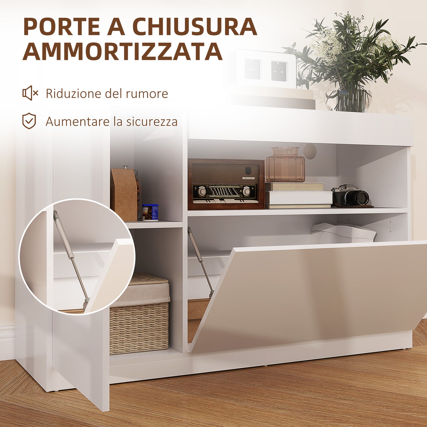 Modern Low Sideboard with Soft-Close Doors and Push-Opening, Adjustable Shelves, White