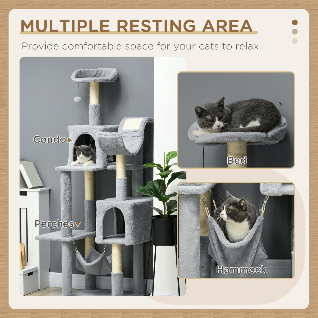 Pawhut for cats with hammocks, cot and 2 houses, in chipboard and plush, 55x49x177 cm, gray and white - Borgè