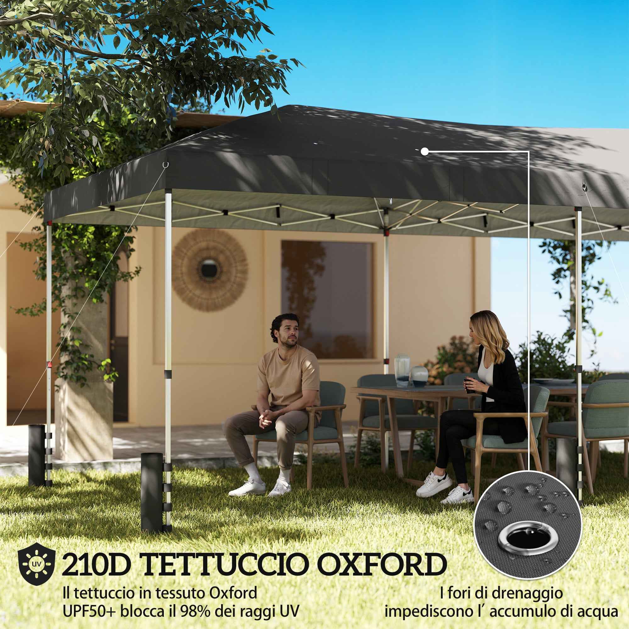 Outsunny 3x6m Pop Up Folding Gazebo with 6 Side Walls, Sandbags, Wheeled Bag, UV50+, Dark Grey