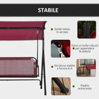 3-seater garden swing in steel with polyester sunshade roof, 172x110x153 cm, red and black