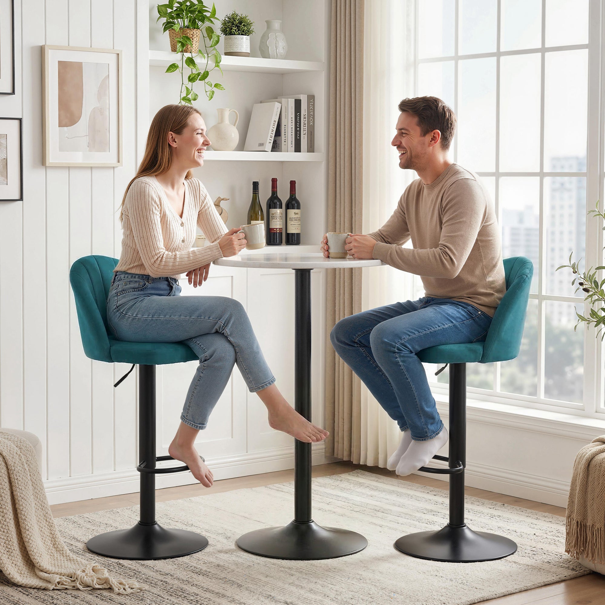 HOMCOM Set of 2 Bar Stools, Modern Swivel Barstools with Footrest, Blue