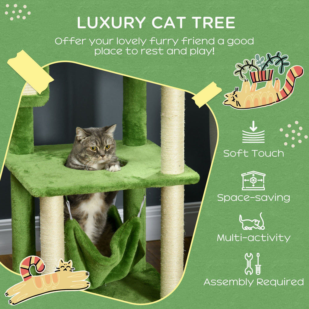 Cat Tree for cats with hammock, ball and Scratch Pole, 49x49x142cm, green - Borgè