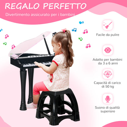 AIYAPLAY 32-Key Children's Piano with Stool, Microphone, Music, Lights and Removable Legs, Black - Borgè