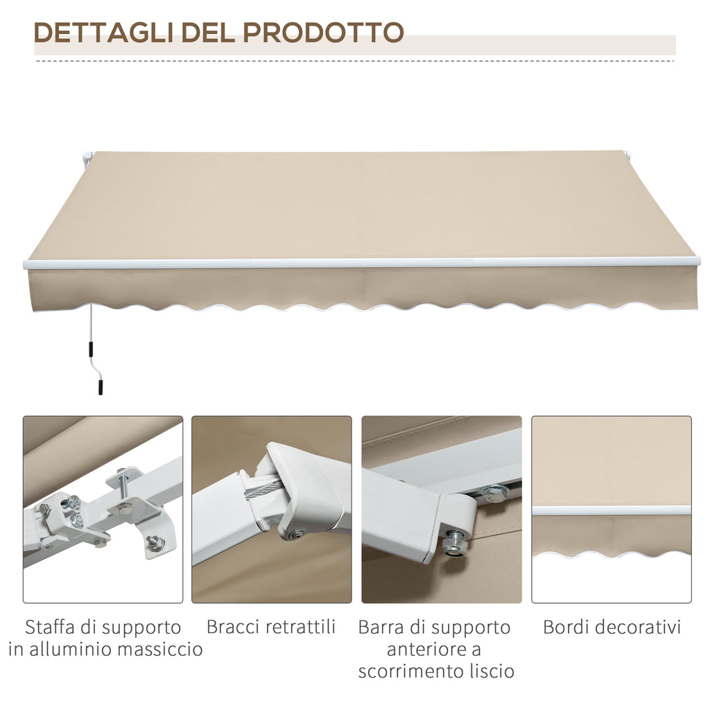 Outsunny Outdoor Awning with Crank Arms, 350x250 cm, Cream