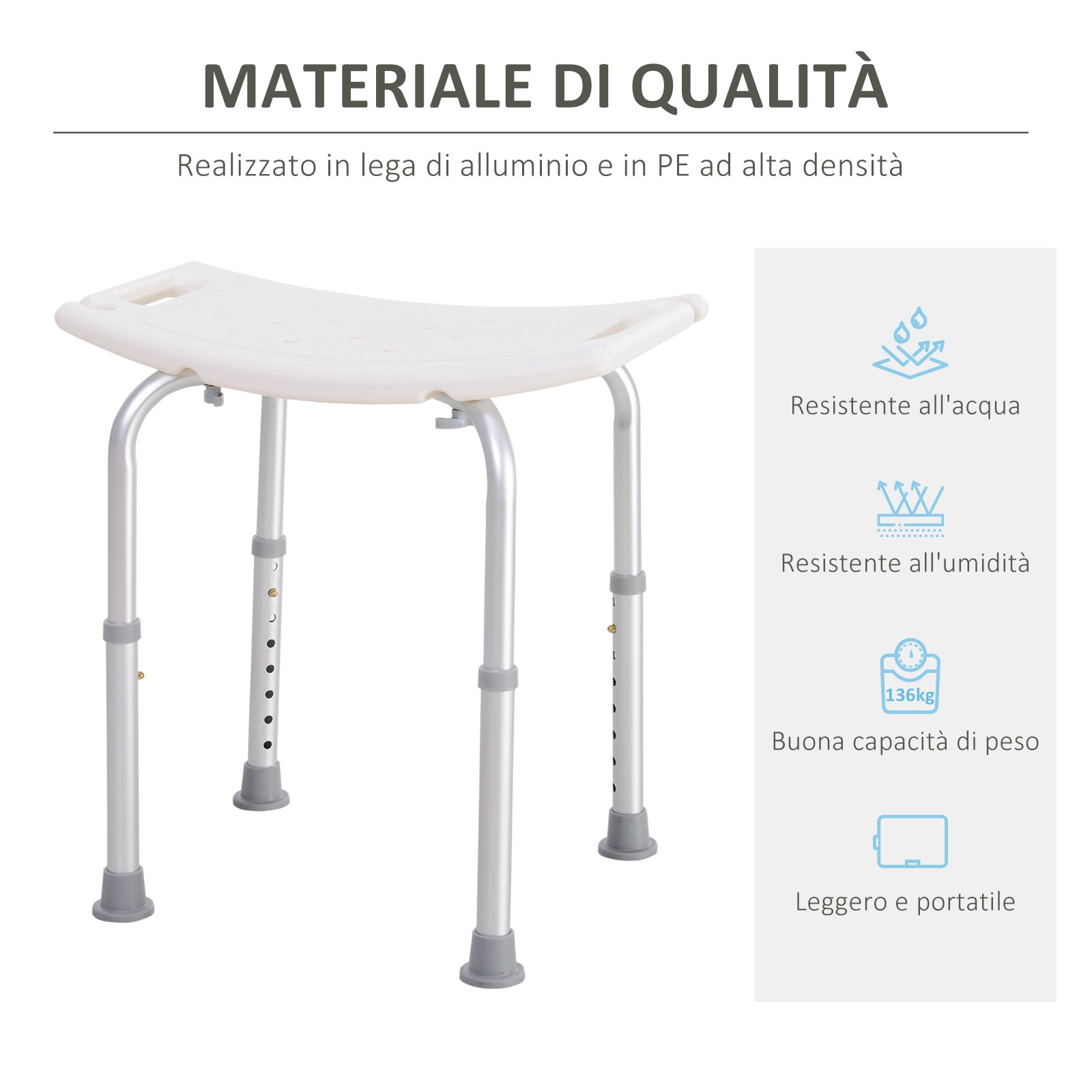 Shower Stool Seat Chair Bathroom, Non-Slip, Adjustable Height