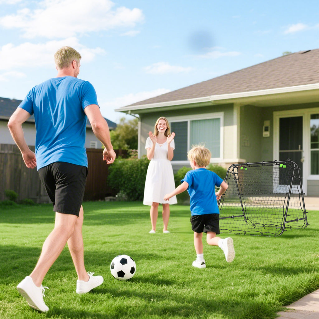 Foldable Soccer Rebounder Net with Adjustable Angle and Pegs, Made of PE and Metal, 100x95x90 cm, Black