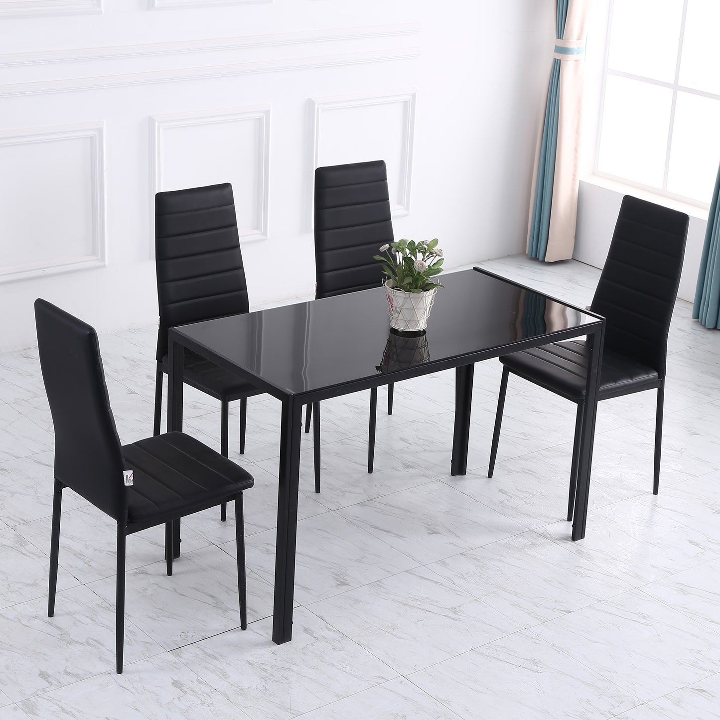 Kitchen Table for 4 People in Metal and Tempered Glass, 120x60x75 cm, Black